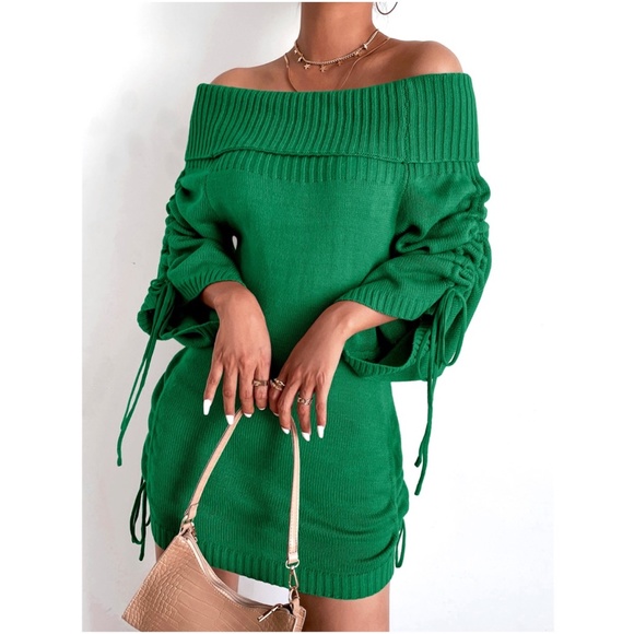 Cozy Black Off Shoulder Sweater Dress Sexy - Picture 5 of 10